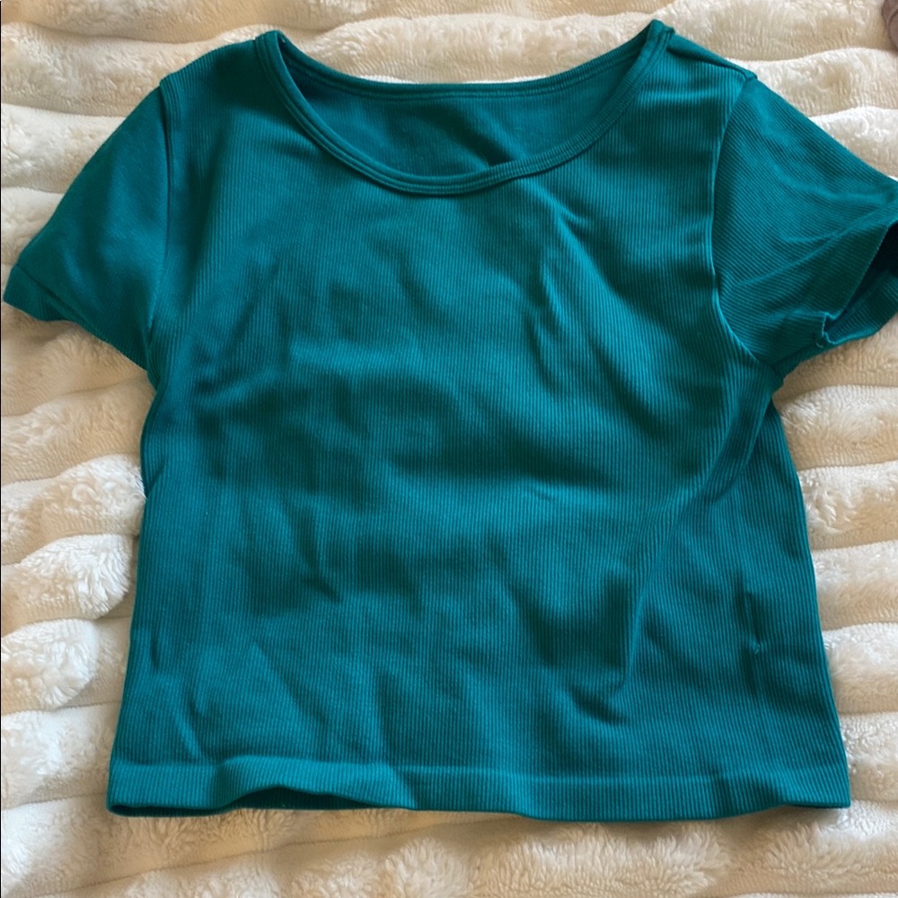 Green Crop Fitted Short Sleeve T-Shirt